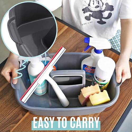 Miniatura 5 de KeFanta Organizador de suministros de limpieza, organizador de suministros de limpieza con asa, cubo de plástico grande, cesta de ducha portátil,