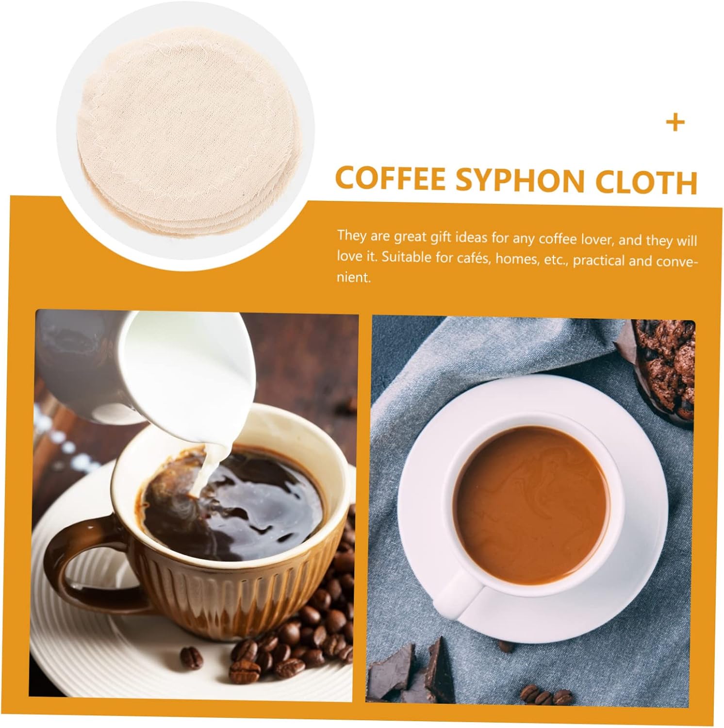 NUOBESTY 20pcs Coffee Cloths Reusable Espresso Filters for Home Brewing Cotton Replacement for Coffee for Kitchen and Use