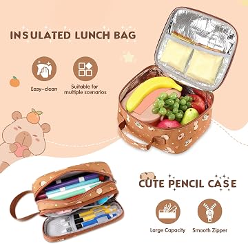 3 PCS Capybara Rolling Backpack for Boys Girls with Lunch Bag