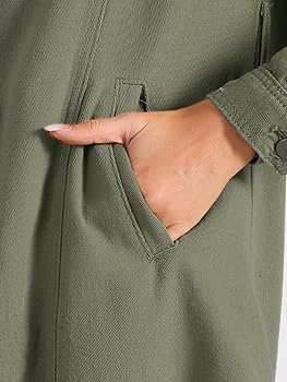 Allegra K Women's Trench Jean Jackets Notched Lapel Long