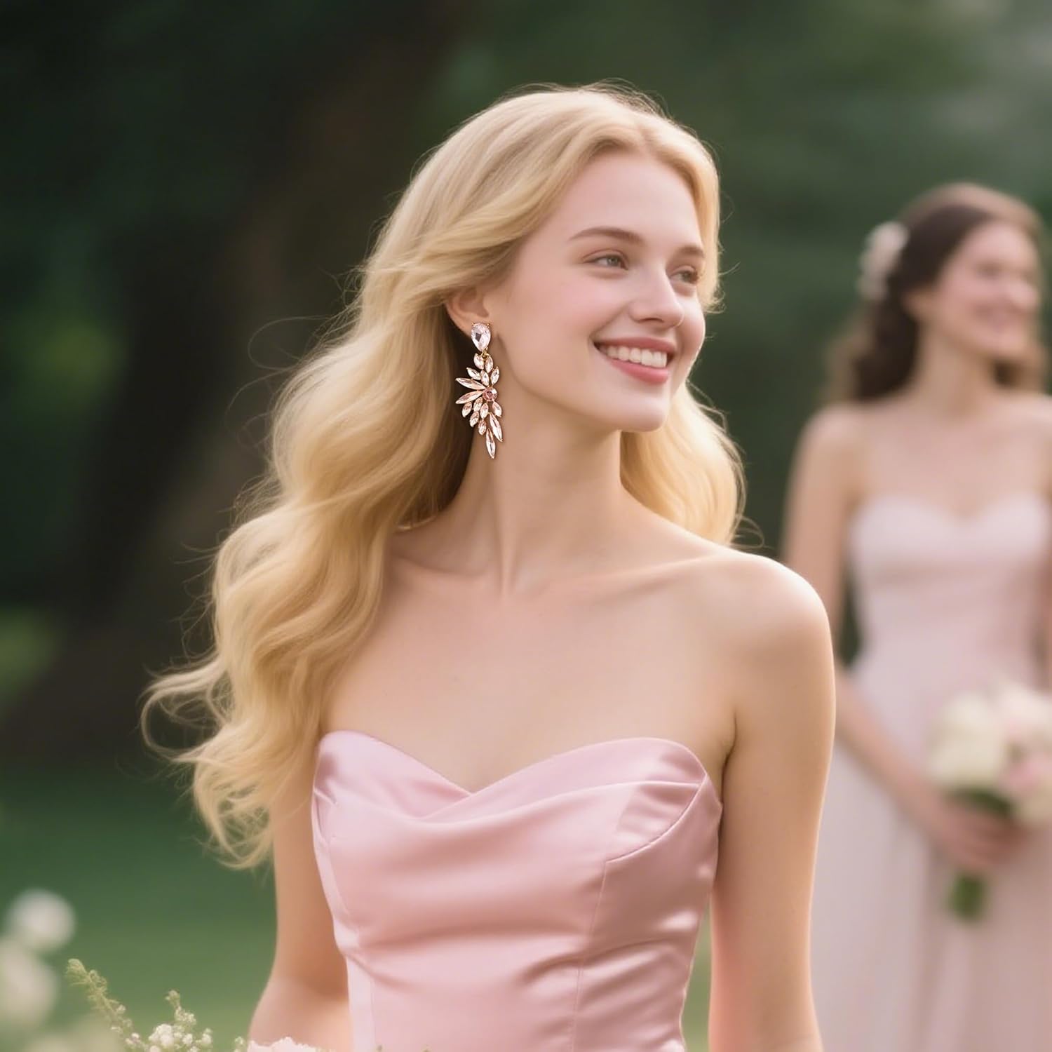 BriLove Women's Wedding Bridal Crystal Teardrop Multi Marquise Cluster Bling Dangle Earrings - Image 3