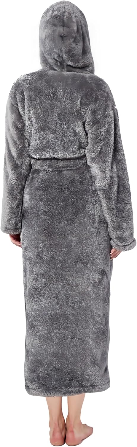 Women's robes hooded winter warm with pockets soft bathrobe for women Cozy Spa Lounge wear ladies plush full length - Image 2