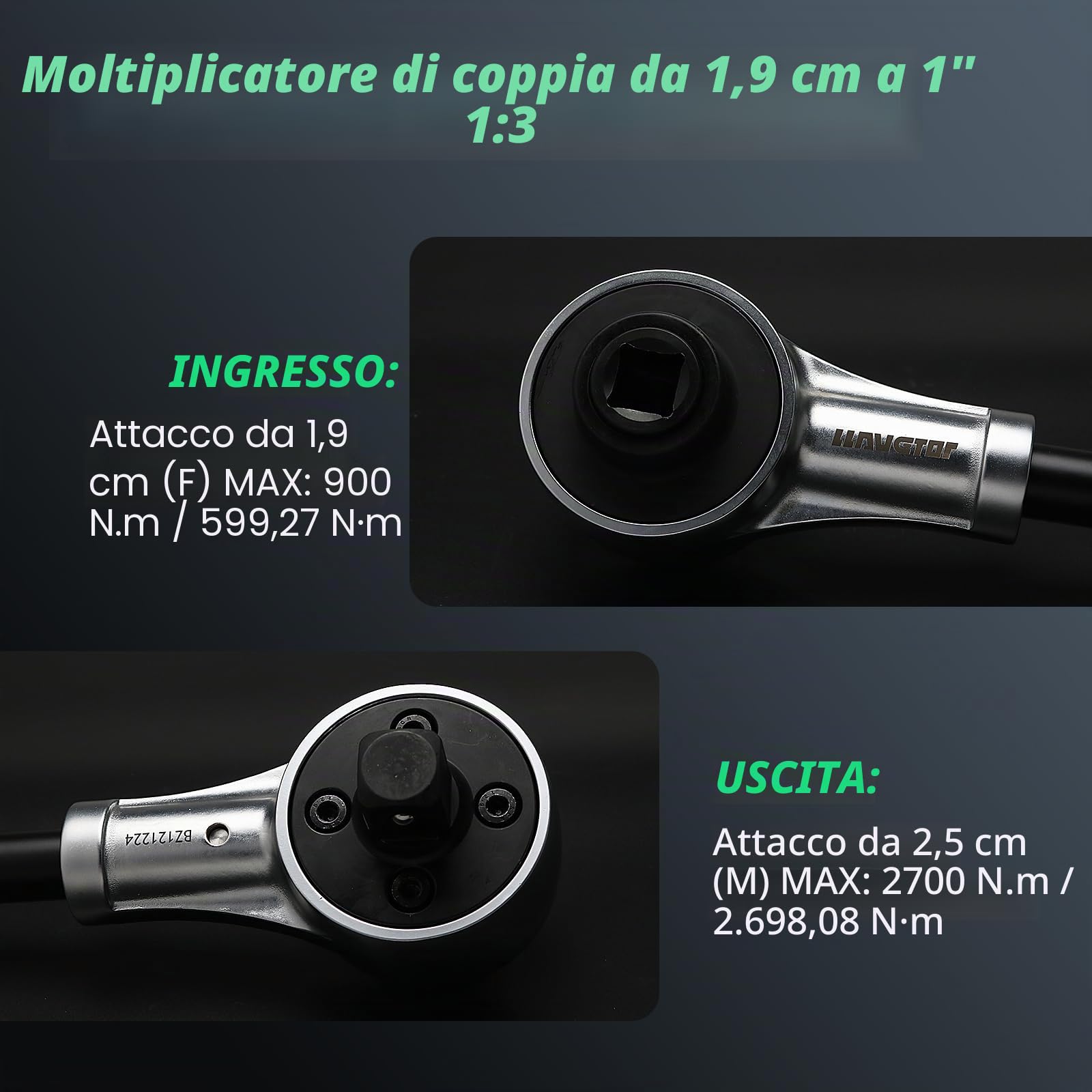 Set di moltiplicatore di coppia, attacco da 3/4 pollici, 2900 Nm, amplificatore di coppia 1:3 con braccio di reazione e adattatore, costruzione in Cr-Mo cromo vanadio, strumento per la rimozione per