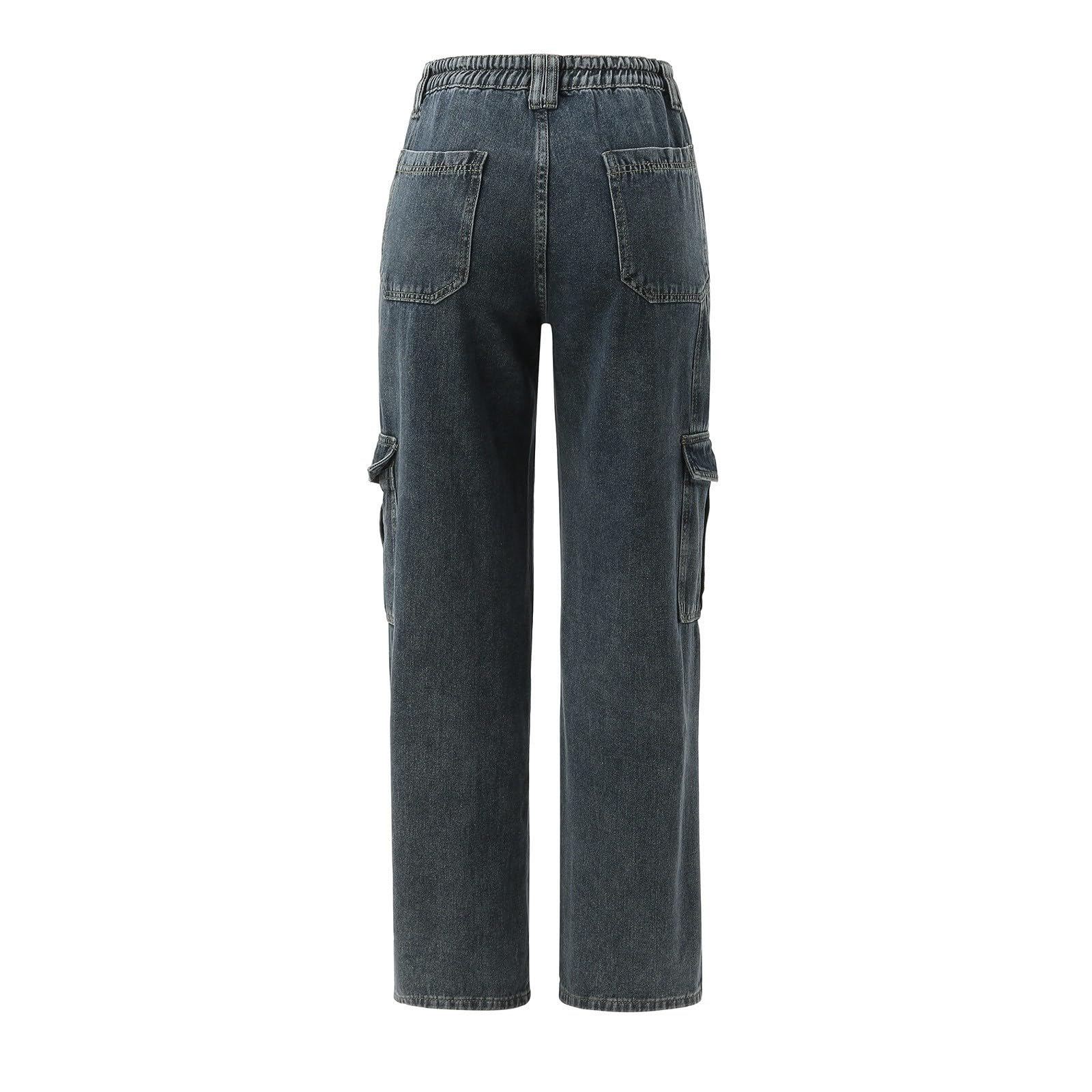 Damen Jeans Stretch Jeanshose Mit Hoher Taille Und Weitem Bein, Cargohose, Lange Hose Gerader Schnitt Gummibund Barrel Leg Mom Große Größen Flared Leggings Kurze Hüftjeans Extrem Tief