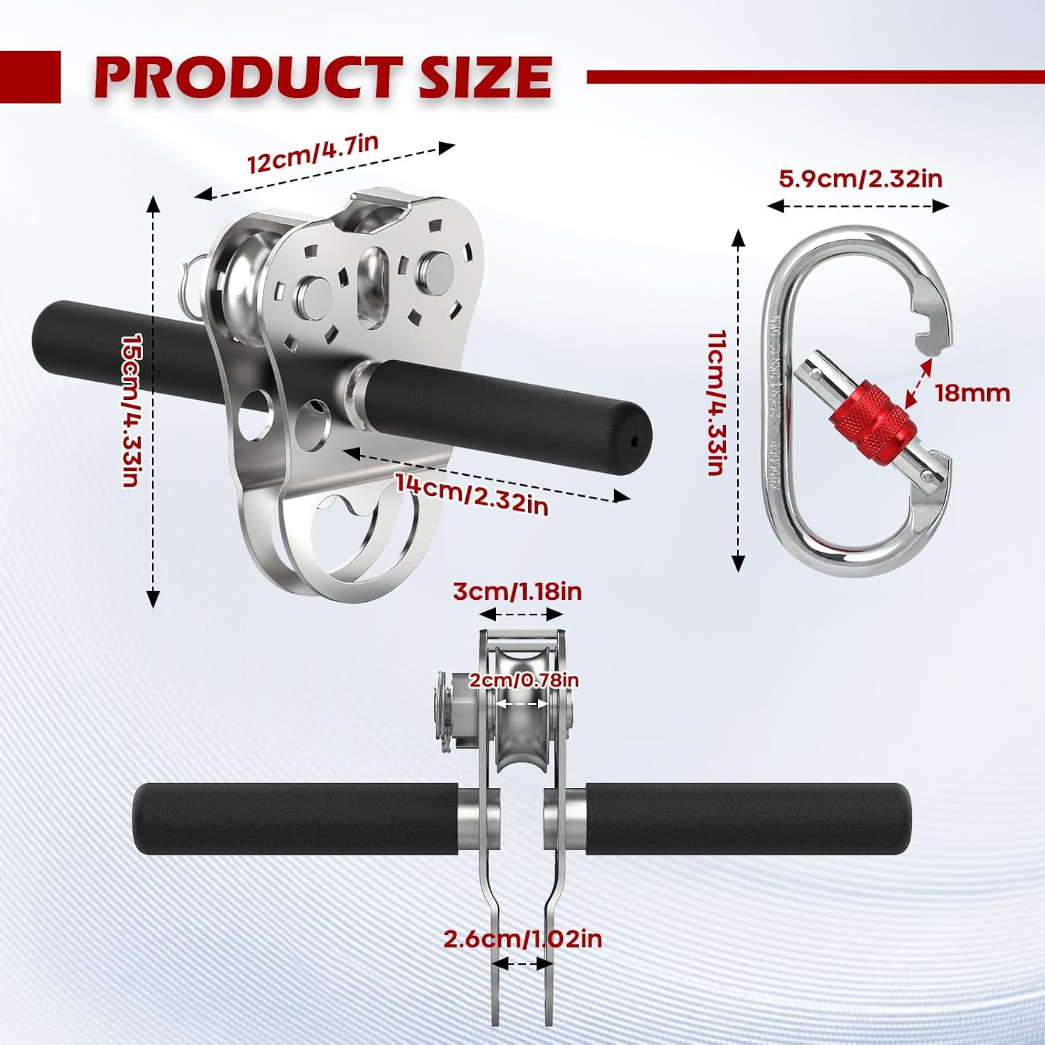 Zipline Pulley, Heavy Duty 304 Stainless Steel Zipline Trolley, Reinforced Safety Handle for Backyard Zipline, Hauling, Suitable for 1/4 to 1/2 Inch Steel Cable, 1100 lbs Working Load Limit