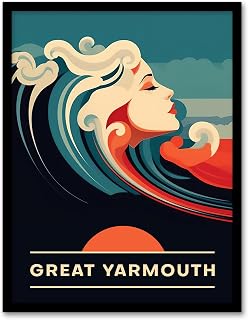 Artery8 The Seaside Calls Great Yarmouth Beach England UK Sunset Woman of the Waves Sea Siren Ocean Artwork Framed Wall Art Print A4