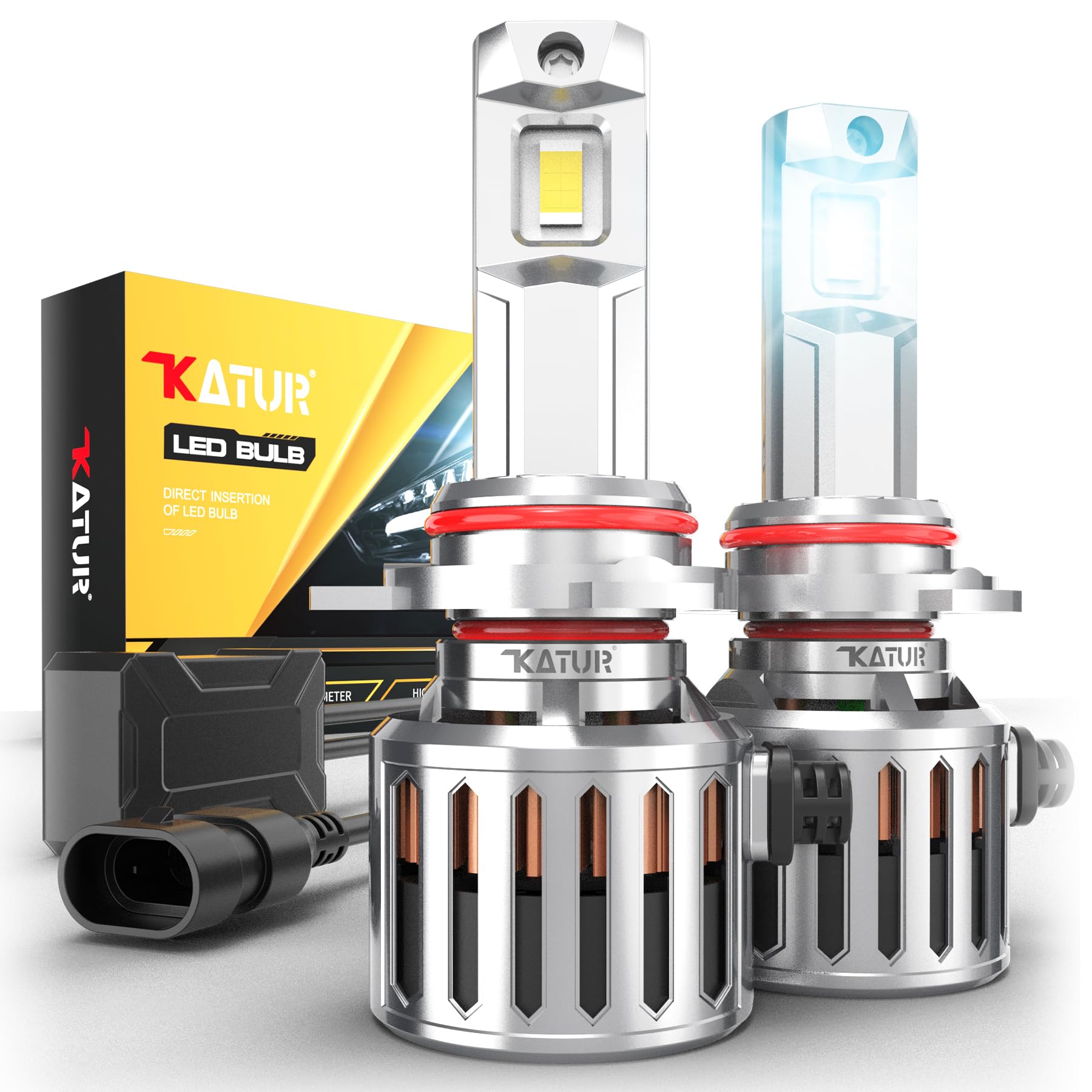 KATUR Bombilla HIR2 9012 Led, 200W 40000LM 6000K Blanco 900% Brillo Super Brillante 360 Grados de Ángulo de Haz Ajustable 12V 24V Bombilla HIR2 Led Canbus libre de errores Kit de Conversión, 1 par