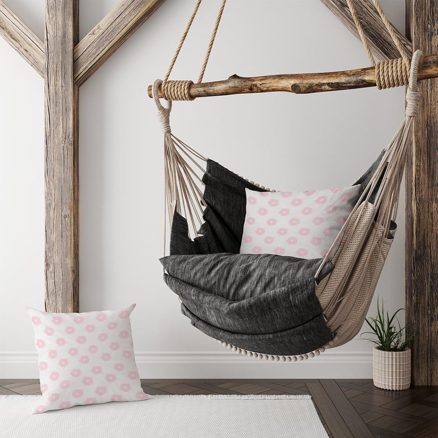 ArogGeld Pack of 2, Chinoiserie Pillow Cover 18x18in Flower Weave in Baby Pink Throw Pillows Farmhouse Baby Pink Floral Euro Sham Pillow with Zipper Farmhouse White Flax Cushion Cover image 3