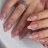 Vista 17 de Uñas postizas a presión marrón café, uñas postizas medianas de almendra, color sólido, cobertura completa, uñas postizas artificiales brillantes