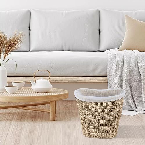 Miniatura 4 de Micsci Cesta de basura de mimbre, cesta de mimbre con asas integradas, cubo de basura tejido a mano, cubo de basura de mimbre para dormitorio, baño,