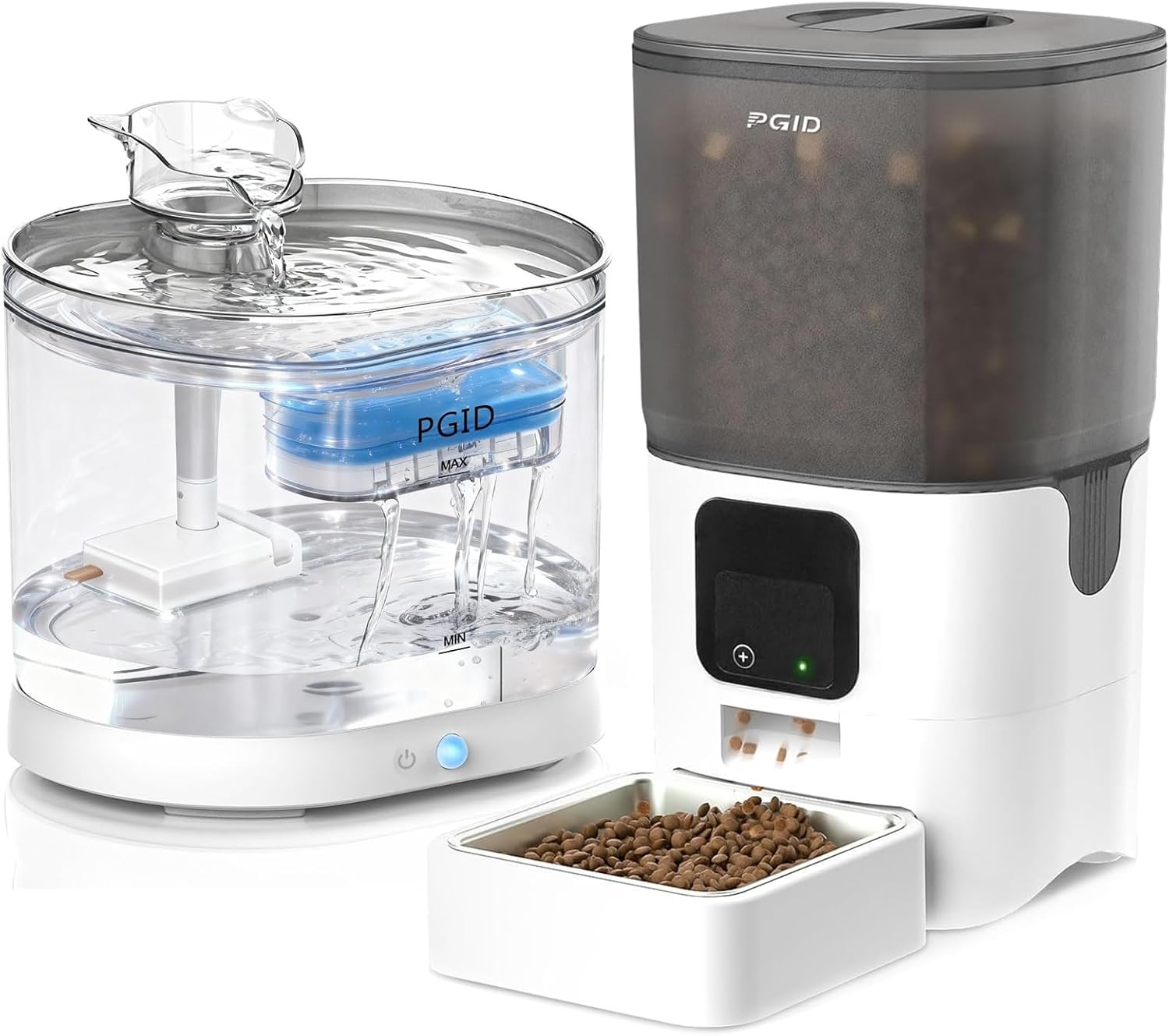 Automatic Cat Feeder with 2K Camrea+2.2L Battery Operated Wireless Cat Water Fountain Set，Timer Pet Feeder - Programmable Portion Control, 6 Daily Meals, 10s Voice Recorder