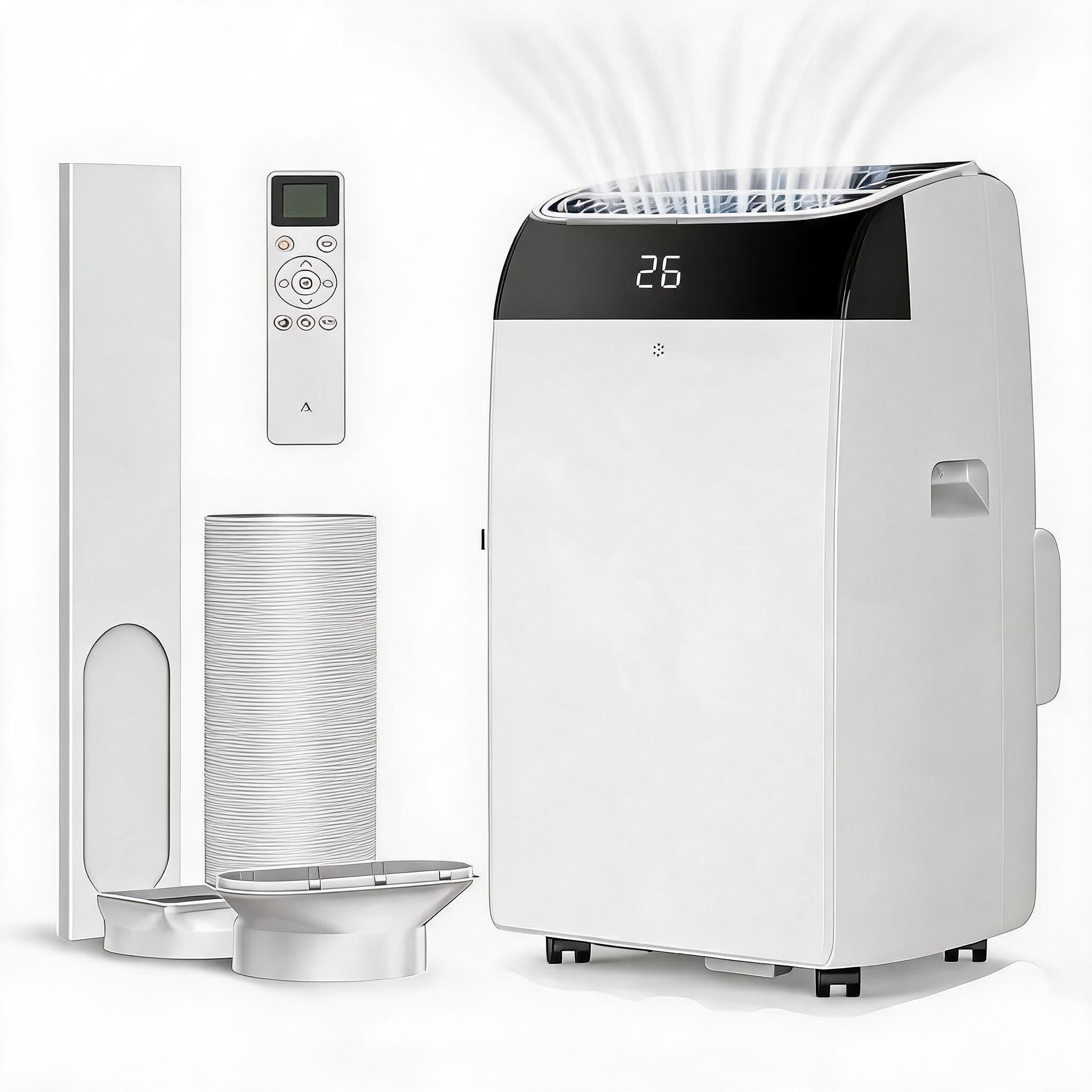 Thaookte White 12000 Btu Portable Air Conditioner, 5-In-1 Cooling Fan Dehumidifier Unit With Follow Me, Sleep Mode, 24H Timer, Window Kit & Casters, Energy Class A, For Rooms Up To 550 Sq Ft