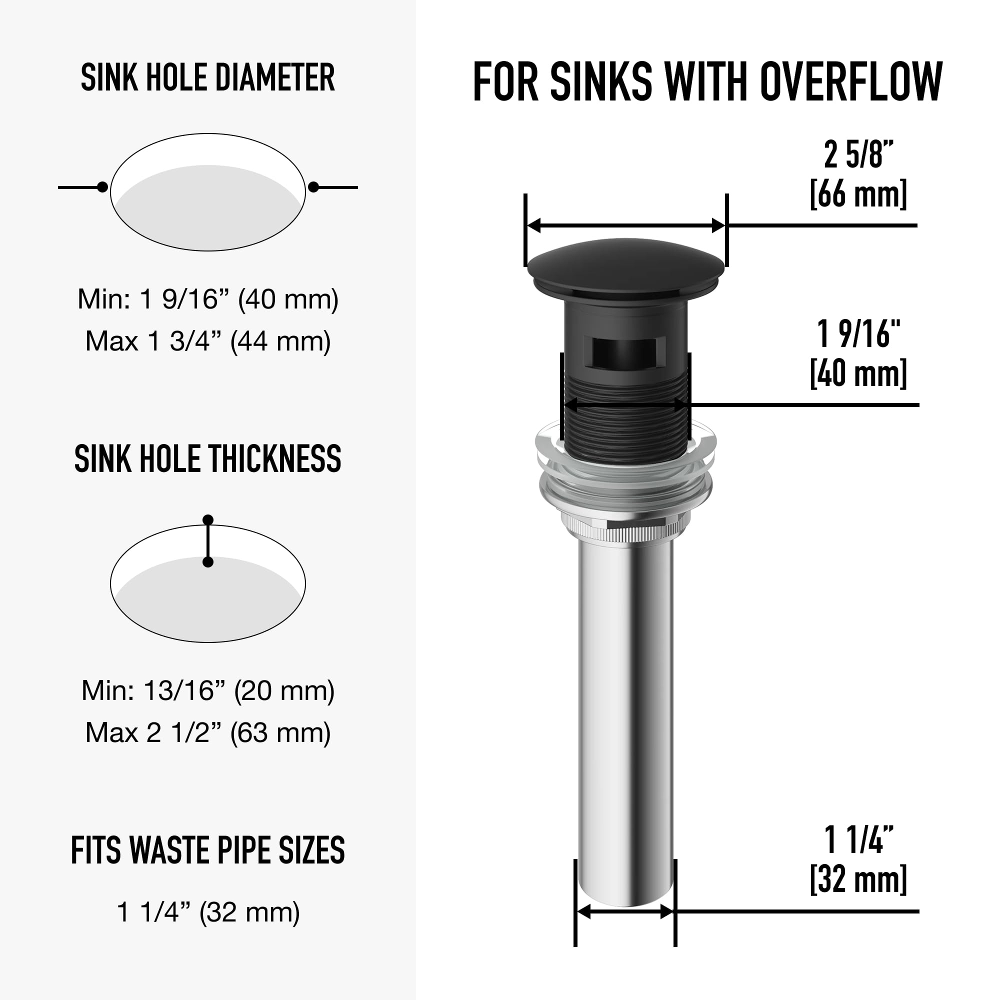 VIGO BATHROOM SINK POP-UP DRAIN CON OVERFLOW