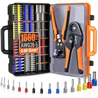 Preciva Hexagonal Crimping Tool Set, 0.08-16 mm&sup2; Wire End Ferrules Set, Compatible with 1660 Monotube Clamps, Self-Adjusting 