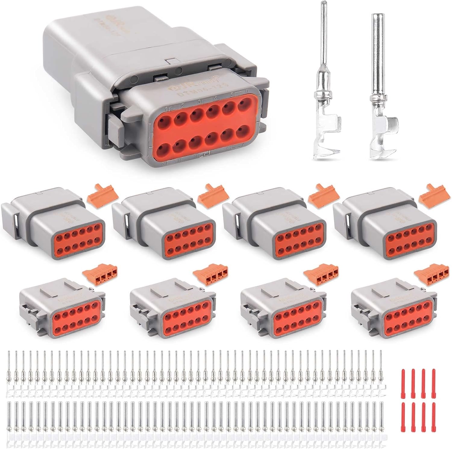 JRready ST6329-12 Deutsch DTM Gray 12 Pin Connector(4 Sets), Waterproof Electrical Wire Connectors with Size 20 Stamped Contacts 16-22 AWG for Truck, Motorcycle, Off-Road Vehicles, Marine.