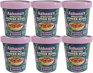 Aahana’s Coconut & Ginger Sprouted Power Bowl - Gluten-Free Plant-Based Instant Meal with Sprouted Lentils and Grains - 18g Protein, 14g Fiber, Vegan, Non-GMO, Kosher - Ready in 5 Minutes (6 Pack)