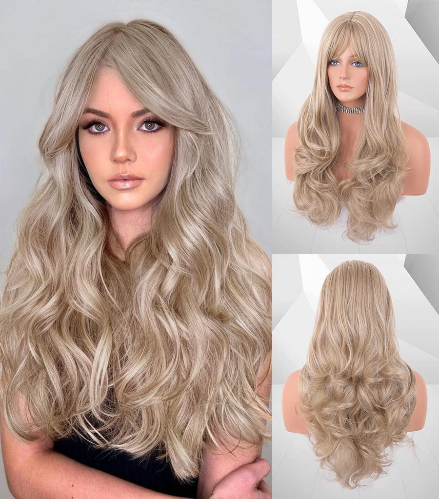 LANOVA Ash Blonde Wigs with Fringe Synthetic Hair Blonde