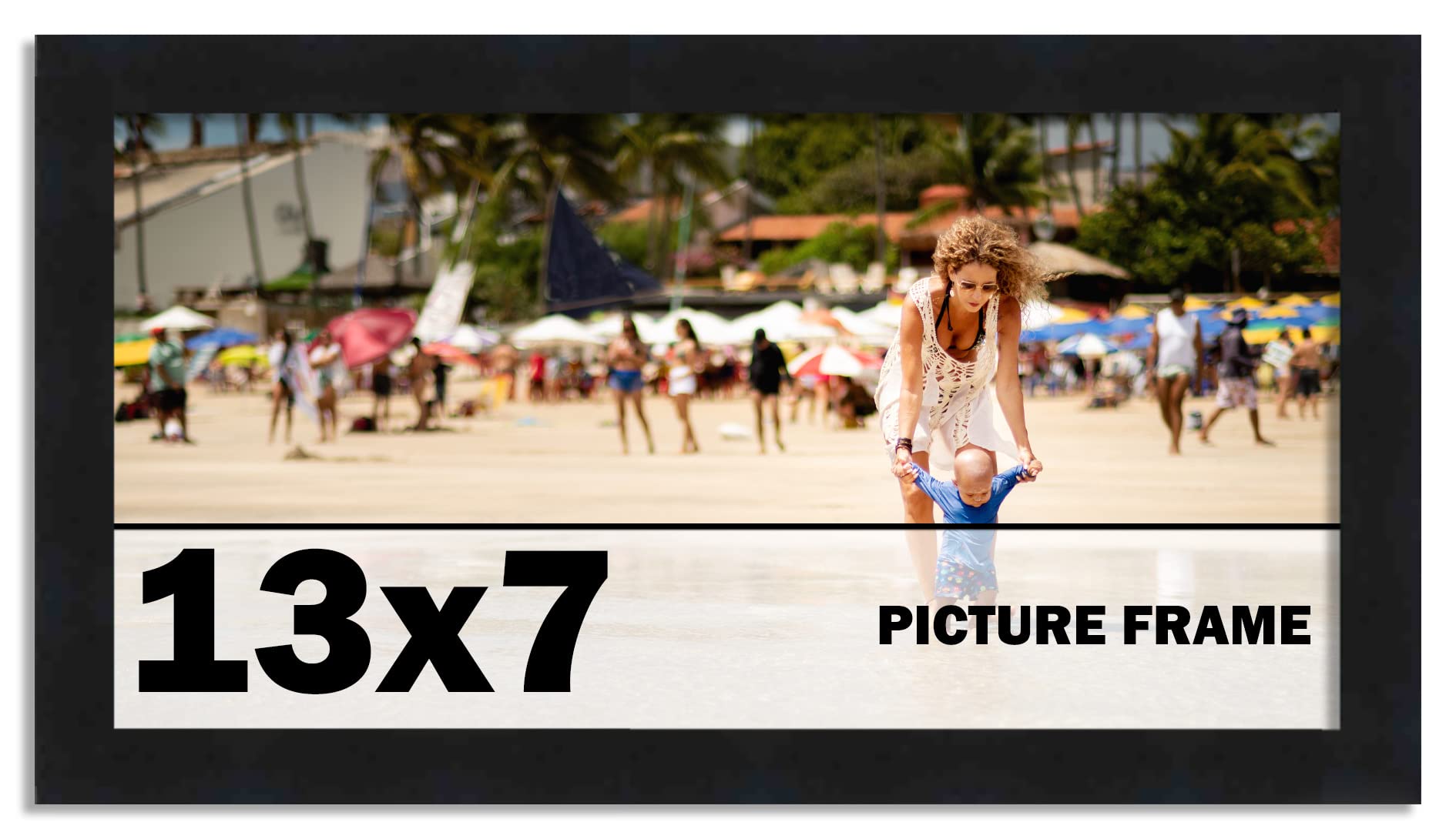 13x7 Frame Black Picture Frame - Complete Modern Photo Frame Includes UV Acrylic Shatter Guard Front, Acid Free Foam Backing Board, Hanging Hardware Wood Wall Frames for Family Photos - no Mat