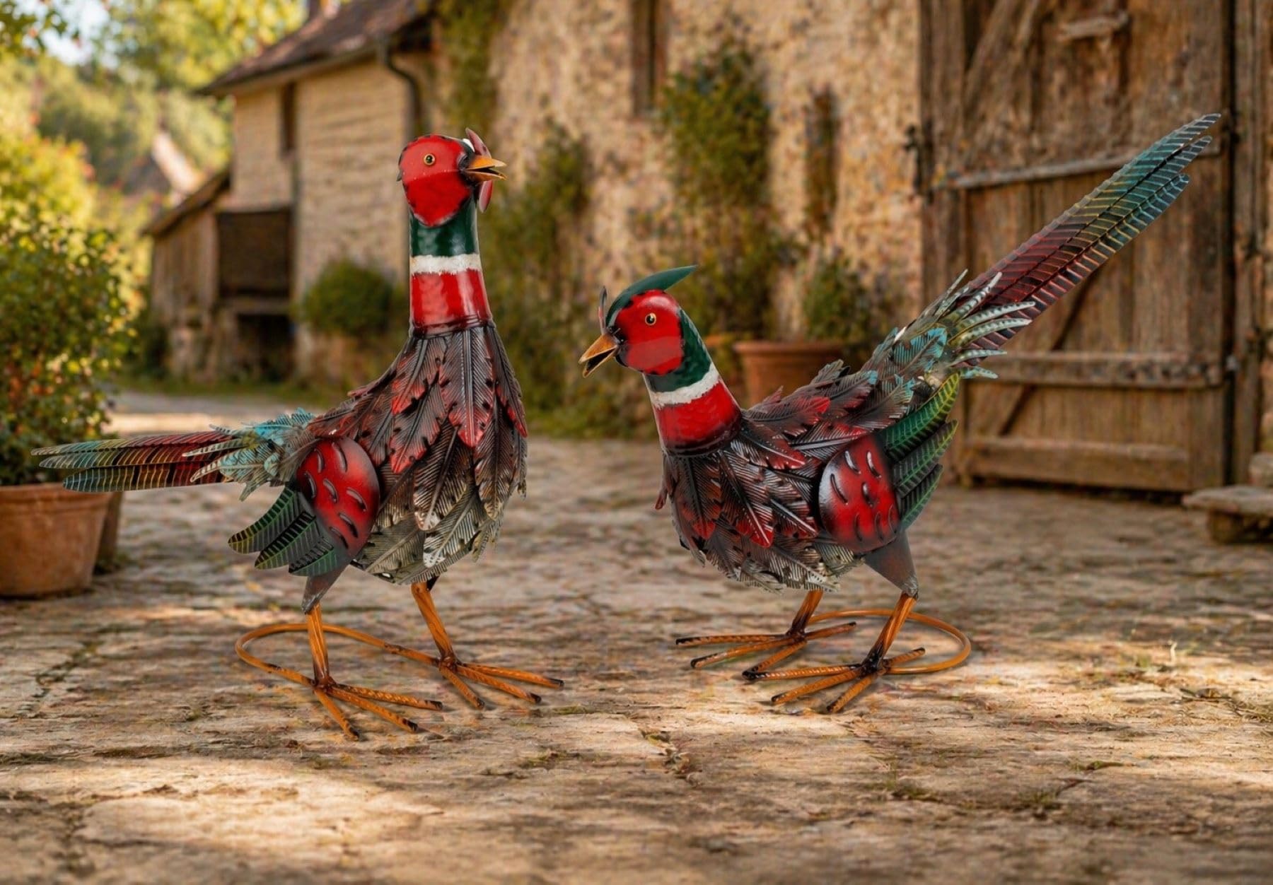 Geschenkestadl 2er Set Fasane Tierfiguren 28/37cm Metall stehend Dekofigur Kunstfiguren Dekoration Deko Haus Garten