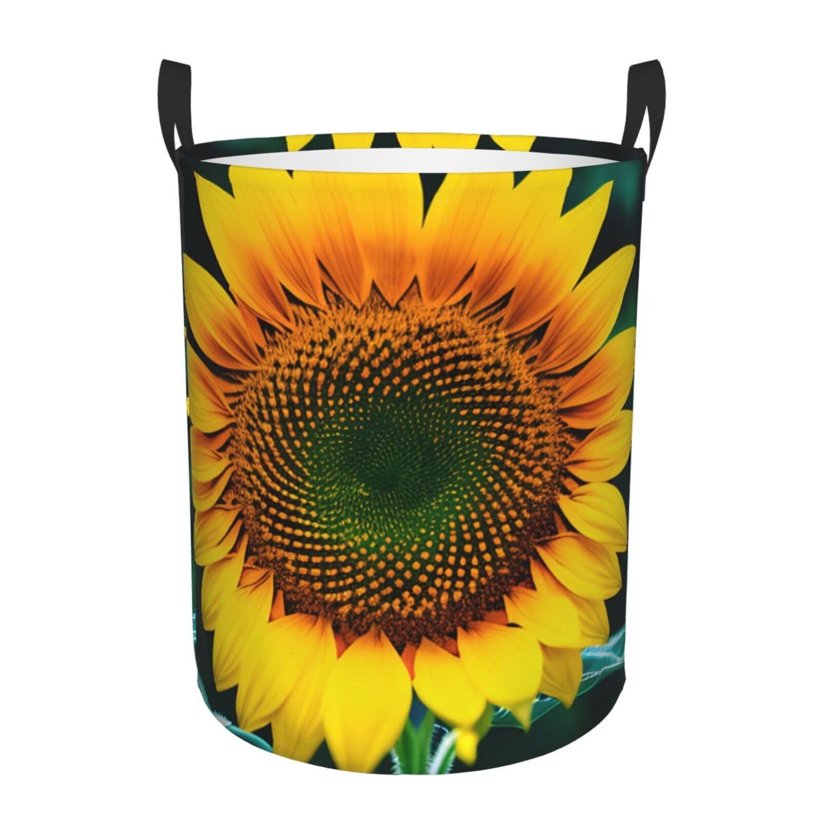 S Collapsible Laundry Hamper Round Sunflower pattern Print Storage