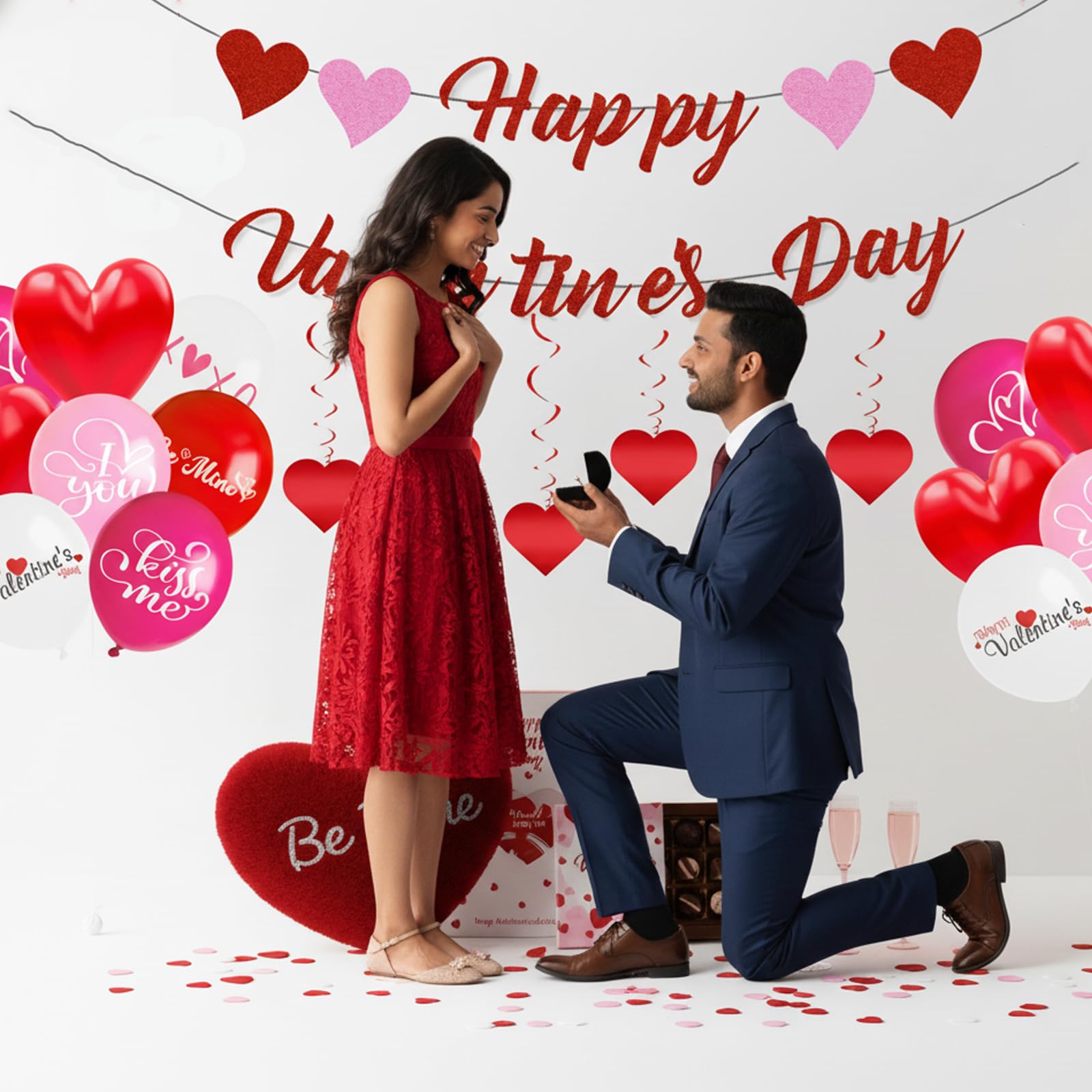 24PCS Valentines Decorations Suit Red Heart Balloons Happy Valentines Day Banner Red Heart Shaped Pendant Romantic Decorations Valentine'S Day Party Decoration Wedding Supplies Accessories - Image 3