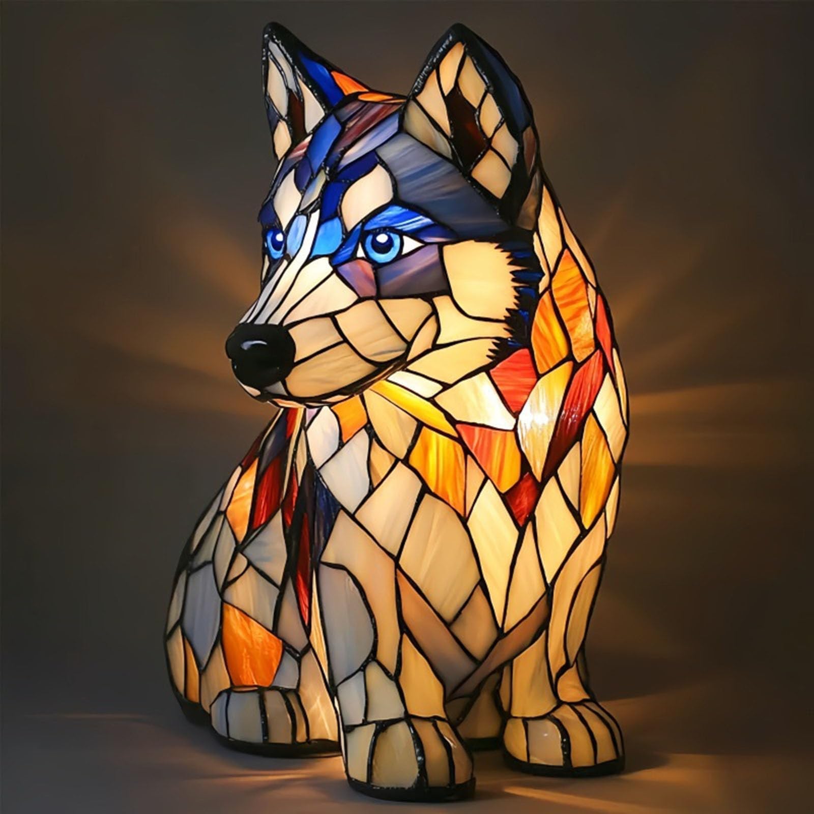 JHNGYJY Husky Lamp Stained Glass Style, Animal Dog Series Night Light, Resin Dog Table Lamp LED, Vintage Cute Pet-Themed Husky Light for Bedroom, Living Room, Home Decor & Gifts