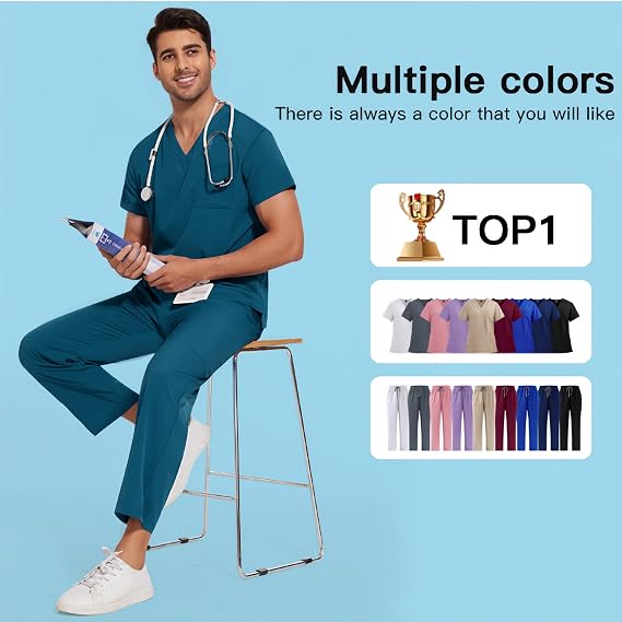 Aylashine Unisex Scrubs Medical Uniform, V-Neck with multiple pockets, for doctors, nurses, beauty salons