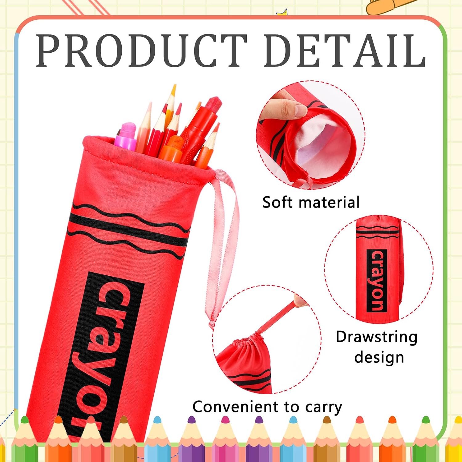 Sherr 6 Pcs Crayon Pencil Pouch Cases Bulk Crayon Shaped Bags Teacher Appreciation Gift Back to School Colorful Stationery Storage Bag Cute Case Box for Students Teacher Gifts Rewards Office Supplies