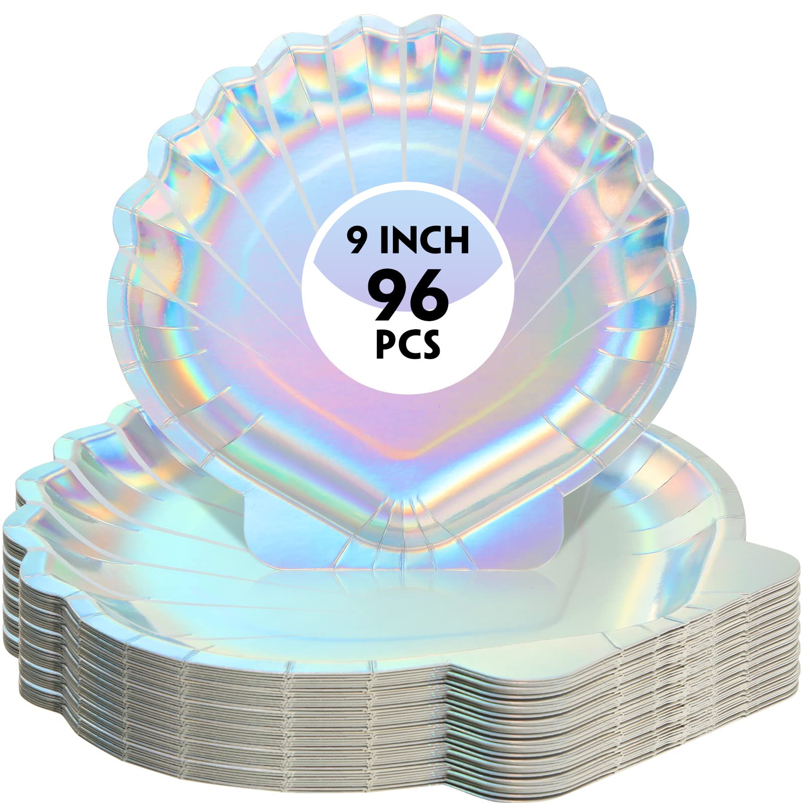 Zopeal Lot de 96 assiettes en carton motif sirène - Fournitures de fête - 22,9 cm - Jetables irisées holographiques pour filles et enfants - Décorations de fête d'anniversaire
