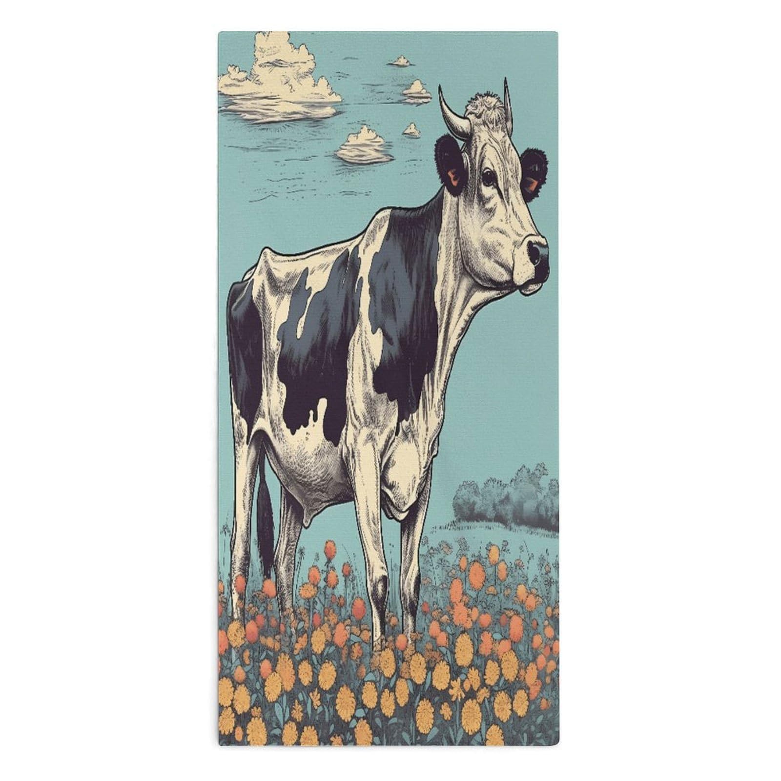 Btcowzrv Style Hand Drawn Cow Bath Towel Beach Towels Shower Towel