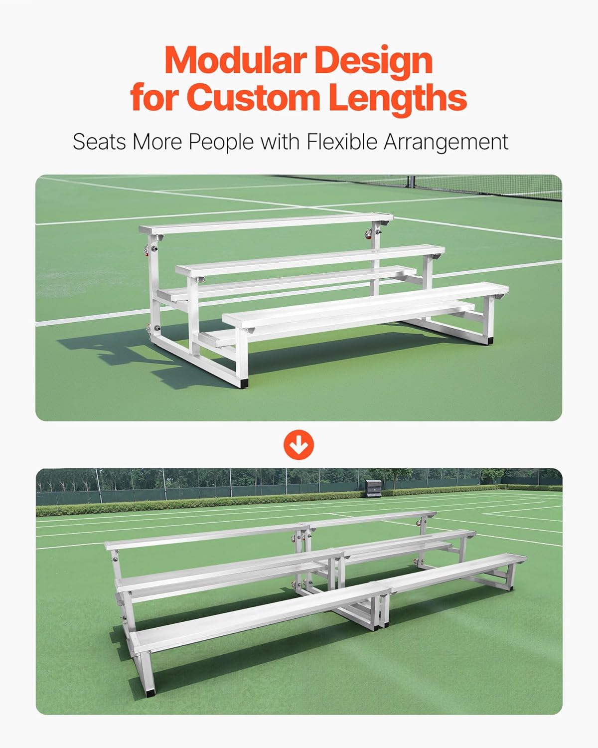 VEVOR Mobile Bleachers, 3-Row Tip-N-Roll Spectator Bleachers with 4 Swivel Casters, Heavy-Duty Aluminum Alloy Seating with Double Foot Planks, Holds 750 lbs / 340 kg per Tier, for Sports Events