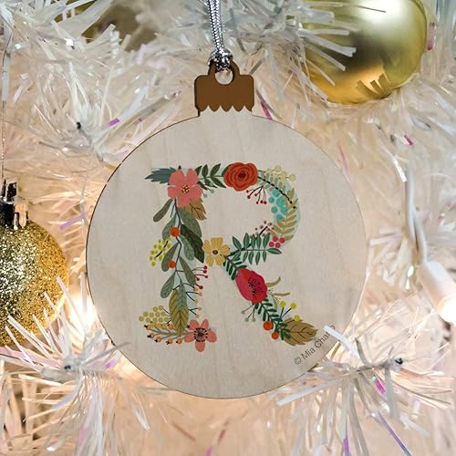 Miniatura 5 de GRAPHICS & MORE Letra R - Monograma floral con inicial de madera para árbol de Navidad