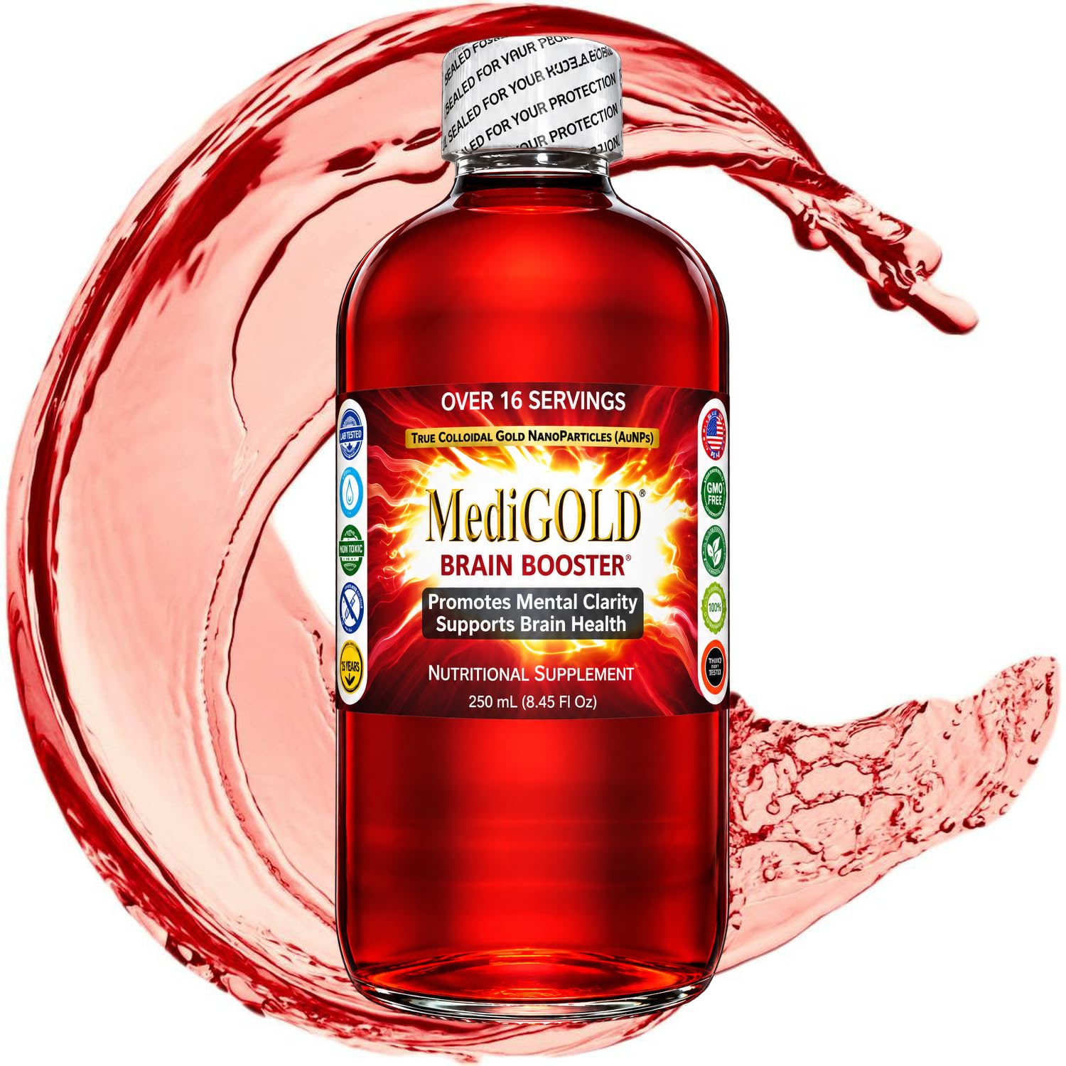 MediGOLD® True Colloidal Gold AuNP Nutritional Supplement - 250 mL in Clear Plastic Bottle Unflavored 8.45 Fl Oz (Pack of 1)