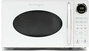 Nostalgia Modern Retro Countertop Microwave Oven - 900-Watt - 0.9 cu ft - 12 Pre-Programmed Cooking Settings - Digital Clock - Kitchen Appliances - White