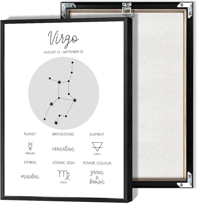 Virgo Canvas Posters Horoscope Astrology Aesthetic Wall Art Minimalist Zodiac Sign And Planet Aesthetic Prints Painting For Living Room Bedroom Office Wall Decor 12x16in Unframed