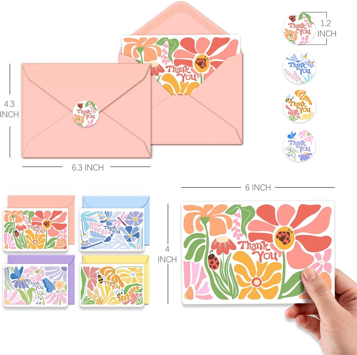 Thank You Cards with Envelopes Set of 20 - 4x6 Inches Matisse Inspired Floral Thank You Cards Bulk, 250GSM Greeting Cards for Wedding, Birthday, Bridal Shower, Baby Shower, Business, All Occasions - Image 2