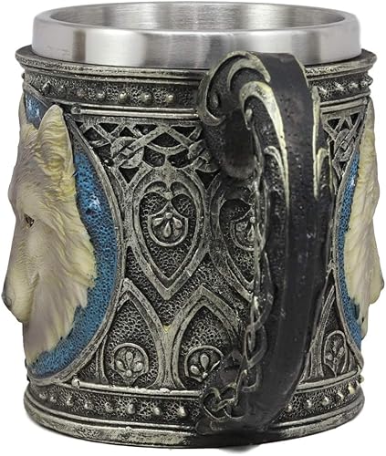 Miniatura 3 de Ebros Gift Alpha Direwolf - Taza de resina mágica tribal celta de 16 onzas con borde de acero inoxidable para café, té, cereales, bebidas,