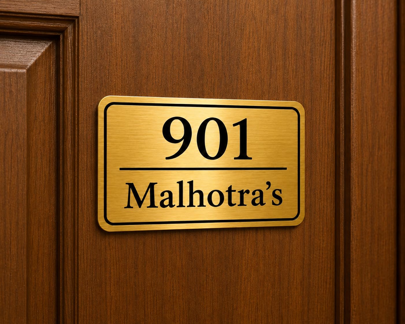 Customized Acrylic Name Plate | Personalized House Number Sign for Home & Office | Premium Golden Brushed Finish | Modern, Weatherproof(Self-Adhesive) | Flat/Apartment/Hotel Door Sign (7 x 4.5 Inches)(Golden) — Amazon image 3
