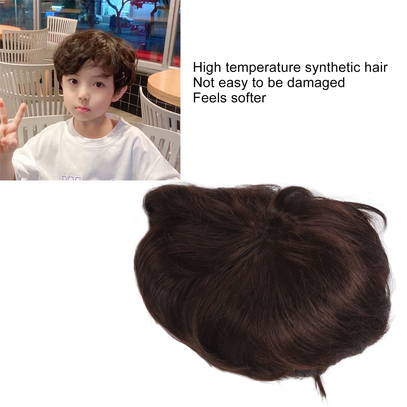 Perruque Courte Bouclée Garçon pour Garçon Texture Moelleuse Cheveux Synthétiques Courts Bouclés pour Enfant Brun foncé