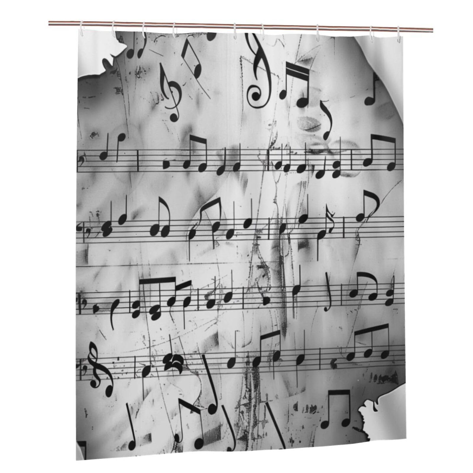 BWWHCCTI Music Notes Print Printed Shower Curtain With 12 Plastic Hooks Opaque Quick Drying Waterproof Shower Curtains Sets For Bathroom 152x183 Cm