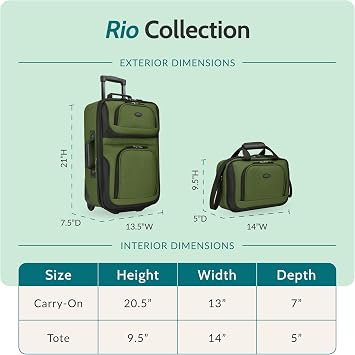 U.S. Traveler Rio Lightweight Softside Rolling Carry-on Suitcase, 2-Wheel Set, Orange
