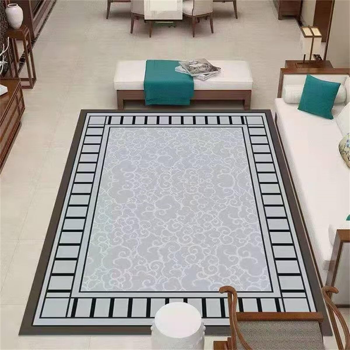 Tapis de bordure gris 90x150cm lavable et robuste pour décoration home design