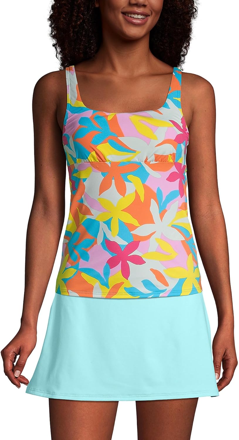 Lands' End Women's Square Neck Underwire Tankini Top Swimsuit Adjustable Straps