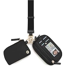 Nylon Wallet Wristlet for Women,RFID Wallet Keychain Small Wallets Woman with Coin Purse & ID Window Black Gold