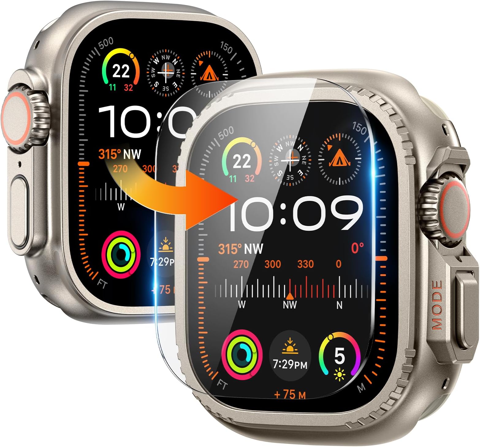 Goton メタルケース Apple Watch Ultra 2 2024 Ultra用 スクリーンプロテクター 49mm 頑丈なバンパー 49mm 背面カバー付き 防水強化ガラス iWatchカバー 天然チタン