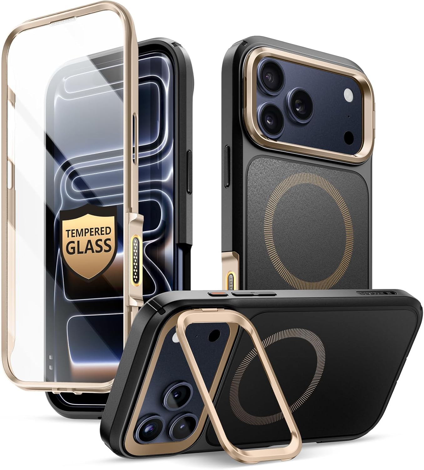 i-Blason Ares for iPhone 17 Pro Max Case with Stand [9H Tempered Glass Screen Protector][MagSafe Compatible] [Camera Capture Button]Military-Grade Protection Full-Body Heavy Duty Magnetic Case, Desert