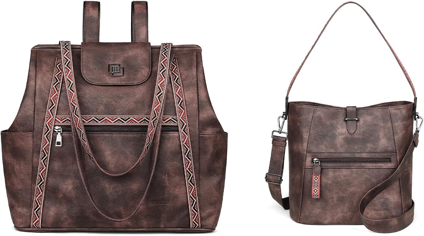 FADEON Large Laptop Tote Bag for Women & Bucket Bag Brown Collection