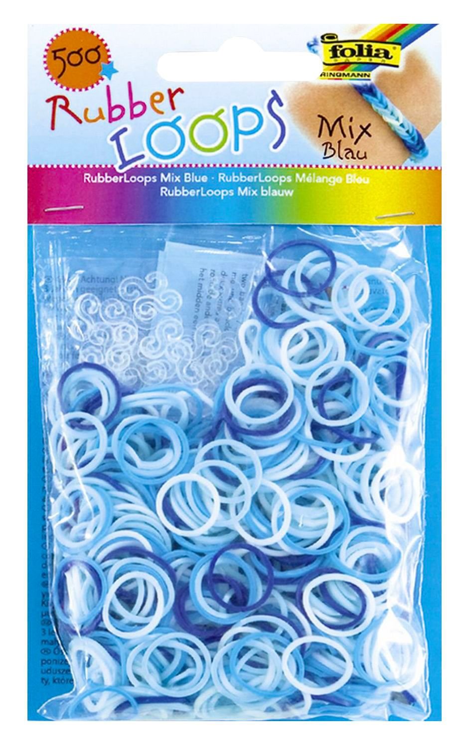 Folia Rubber Loops Gummibänder-Set – 500 Bänder Schwarz, Mit 25 S-Clips, Häkelnadel, Anleitung, Für Armbänder