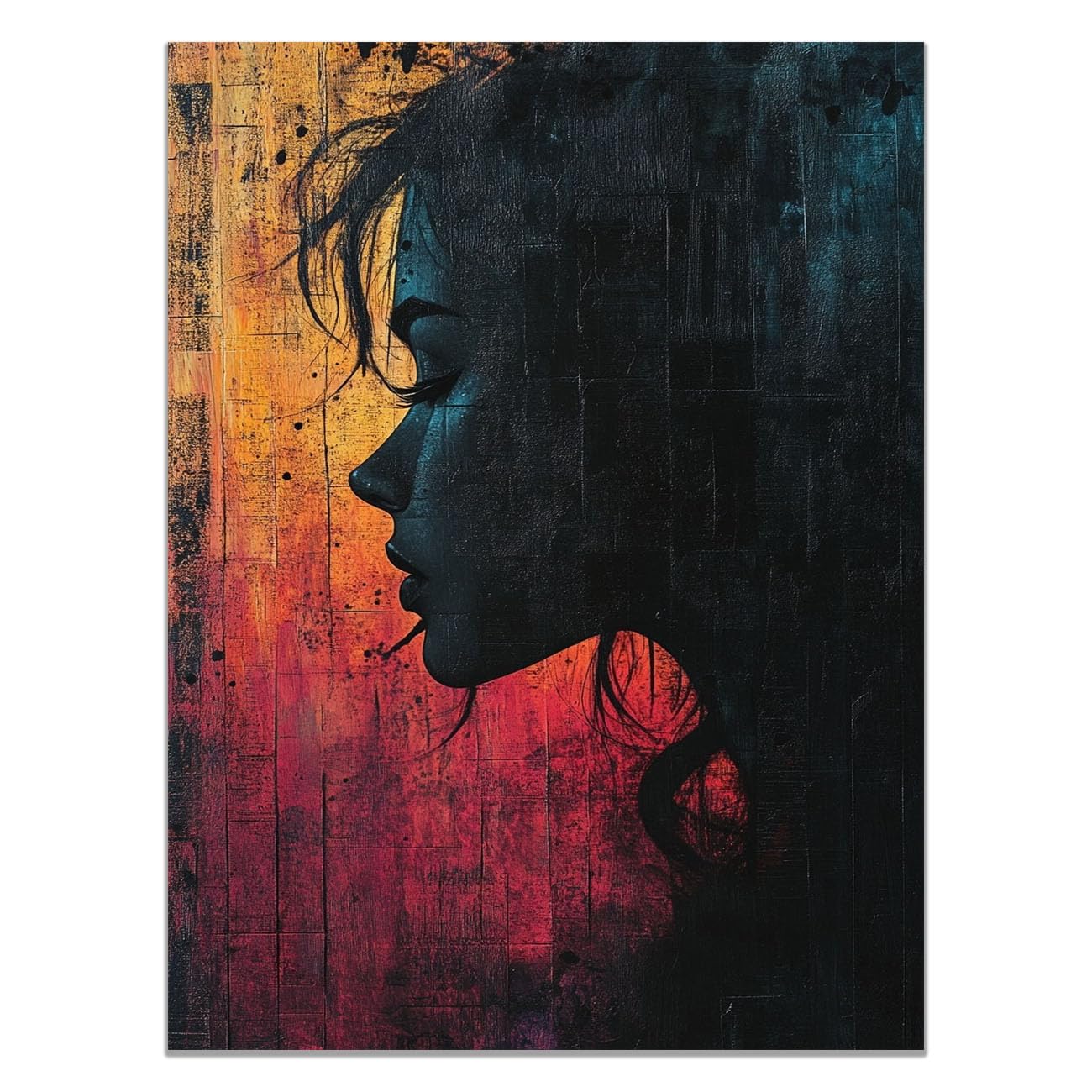QUSAAOU Fashion Portrait Canvas Wall Art Woman Silhouette Grungy Red and Orange Background For Living Room Bedroom African American Decor For Home Afro Woman Poster And Prints -80x120cm Unframed