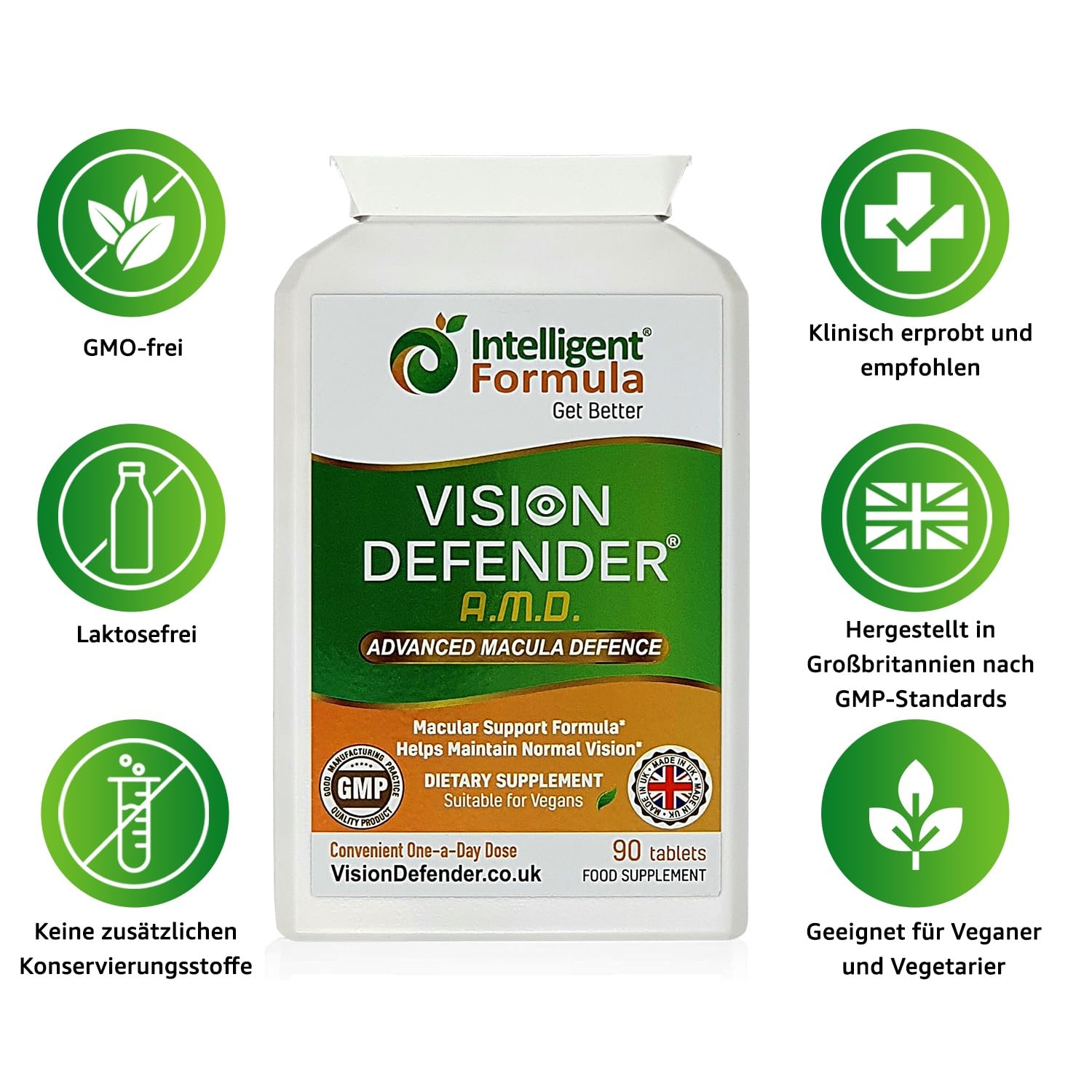 Vision Defender AMD AREDS2 Augenvitamine – Exakte AREDS 2-Formel mit Lutein und Zeaxanthin, Vitamin C und E, Zink 25 mg und Kupfer – 90 vegane Tabletten, 1x täglich zur Unterstützung der Sehkraft